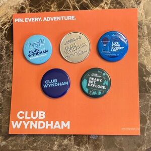Club Wyndham Collectible Pin and Button Set Travel Club Memorabilia 5 Piece